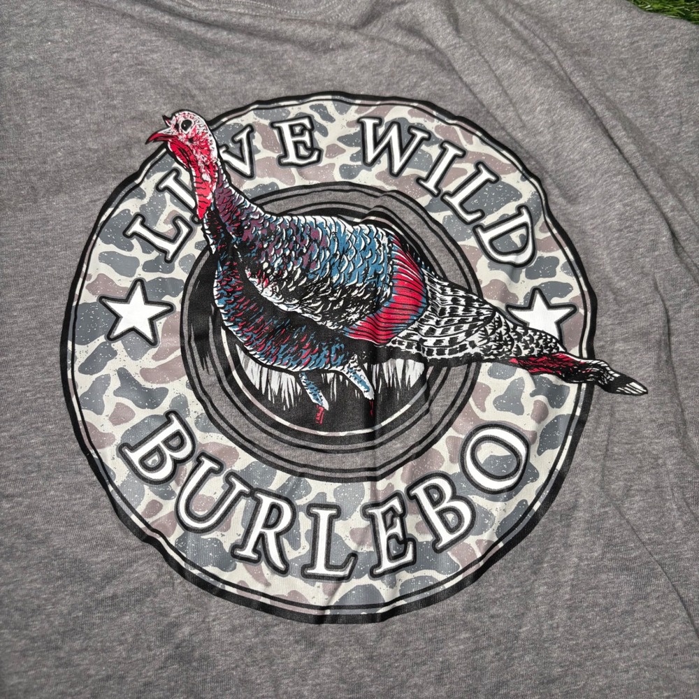 Burlebo Mens XL Gray Short Sleeve Pocket T-Shirt Turkey Live Wild Graphic Tee - Picture 8 of 9